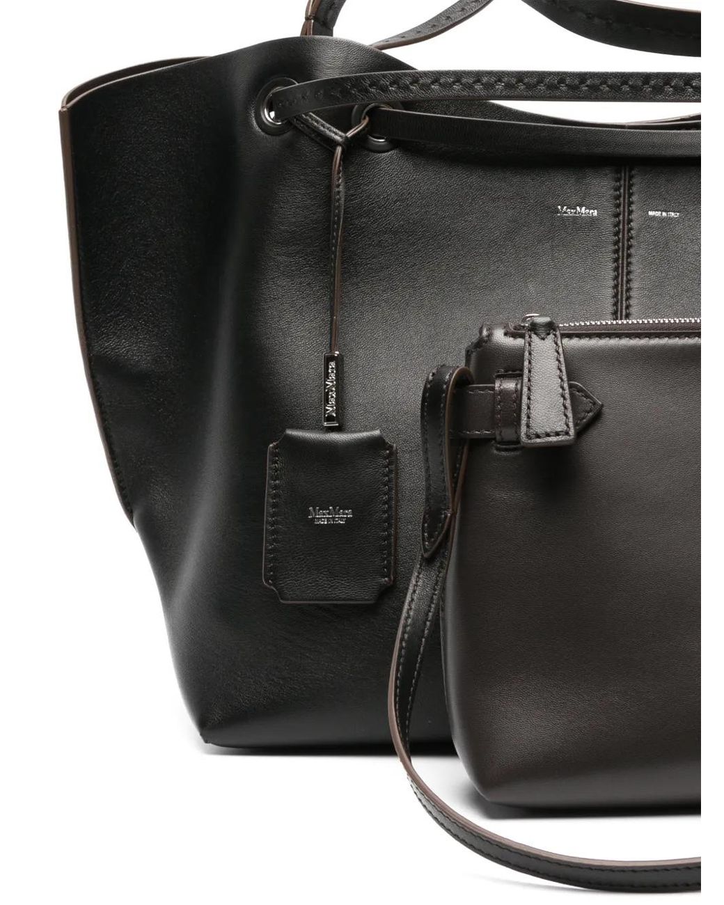Max Mara Black Double Nappa Leather Shopper Bag