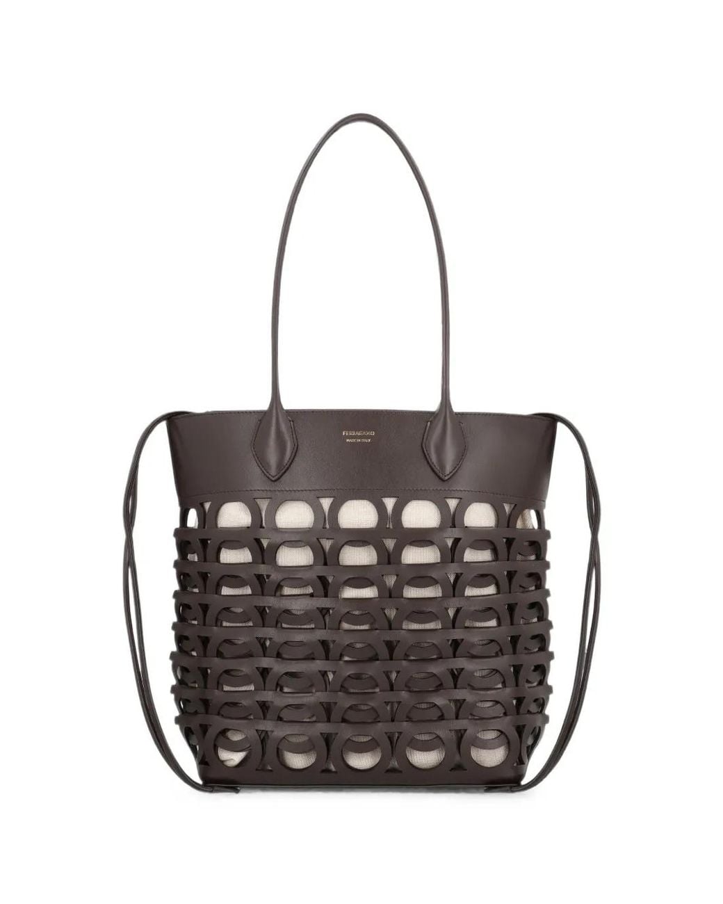 Ferragamo Black Gancini Cut-Out Leather Tote Bag