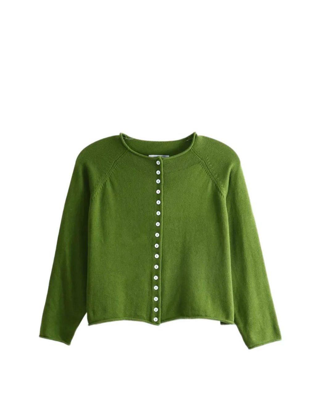 Nikki Chasin Green Ida Button-Up Raglan-Sleeve Cardigan