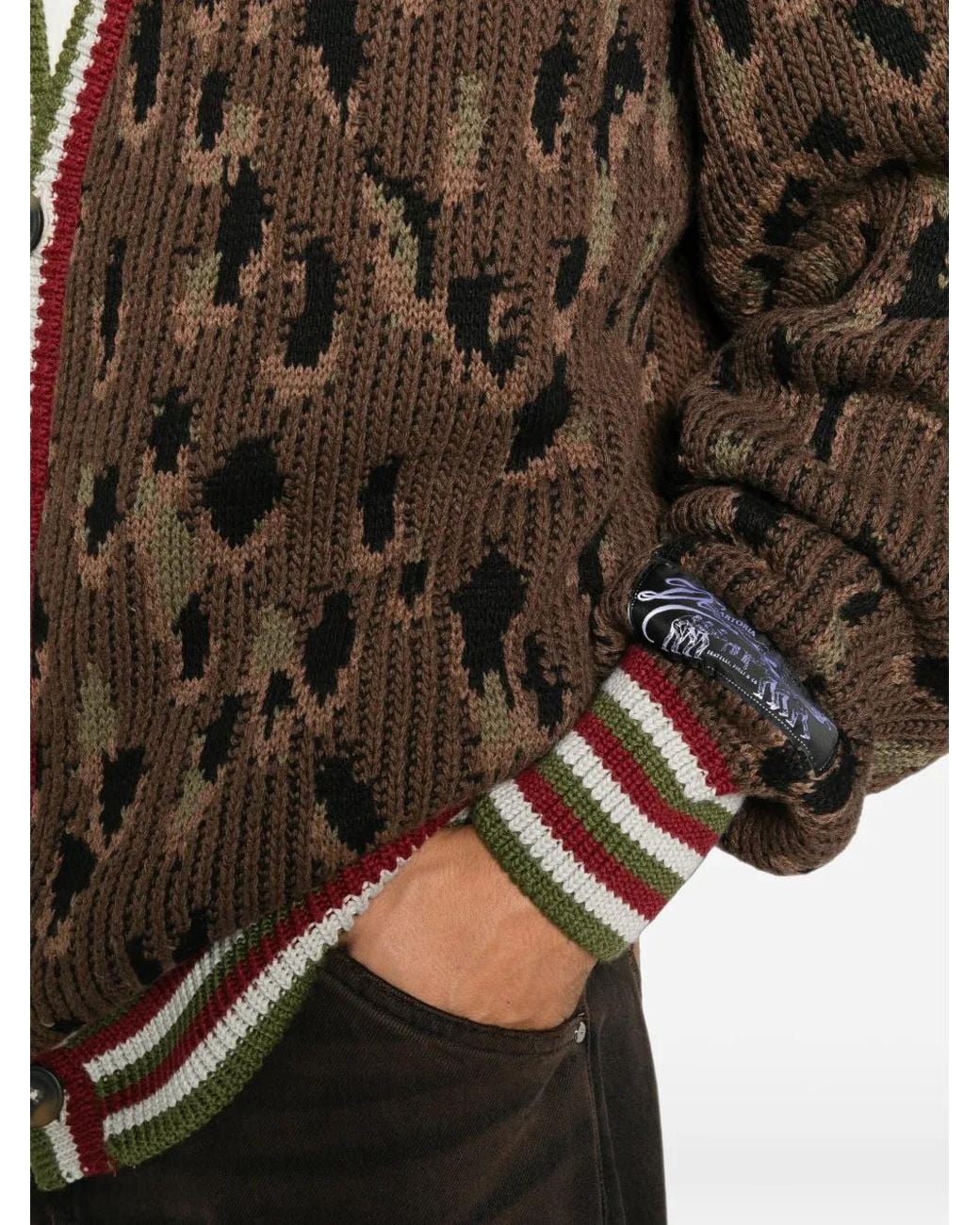 PDF Brown Leopard-Pattern Striped-Trim Cardigan for men