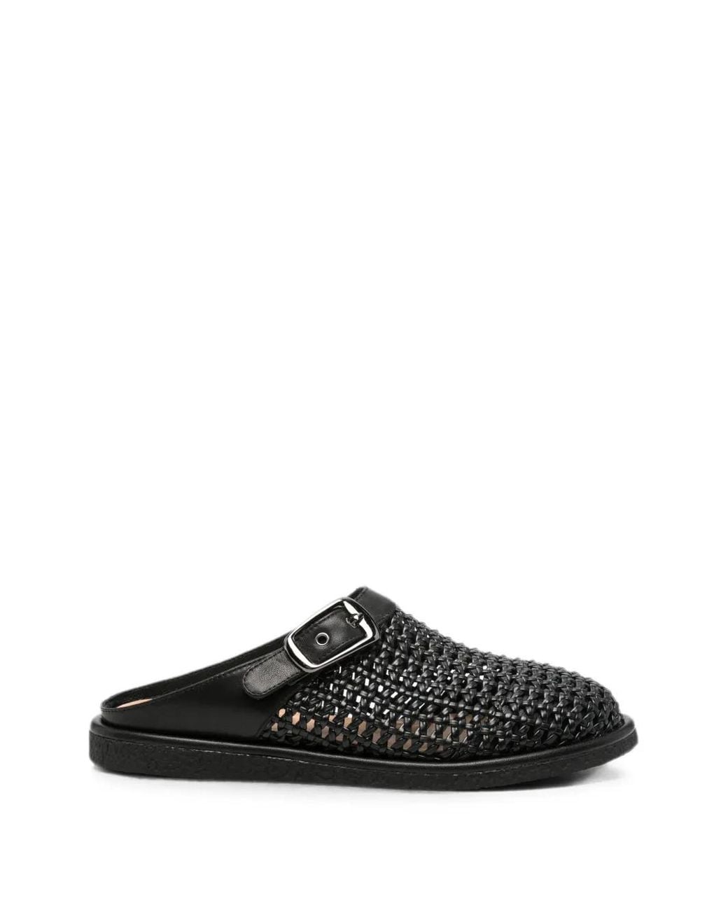 ADRIANNA FERETTI Black Woven Buckle-Fastening Mules