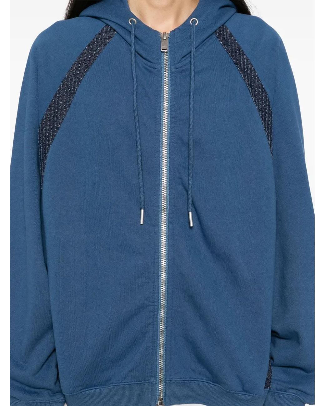 FIVE CM Blue Panelled Zip-Up Hoodie for men