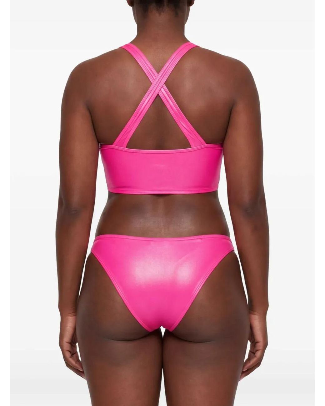 The Attico Pink Logo-Embroidered Crossover-Strap Bikini