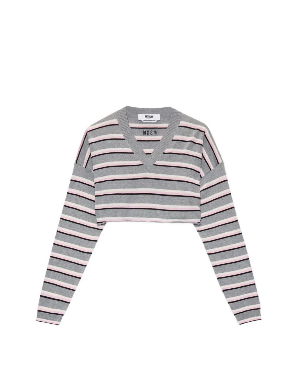MSGM Gestreepte Trui Met V-Hals in het White