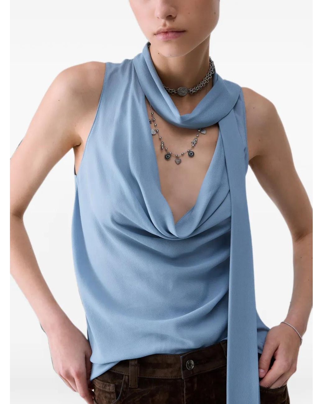 Liu Jo Blue Top With Scarf