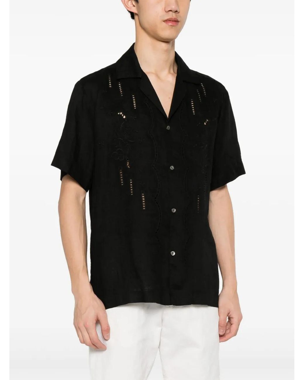 P.A.R.O.S.H. Black Floral-Embroidery Linen Shirt