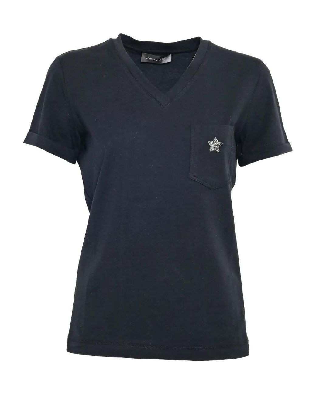 Lorena Antoniazzi Black Libra Star-Embellished V-Neck T-Shirt