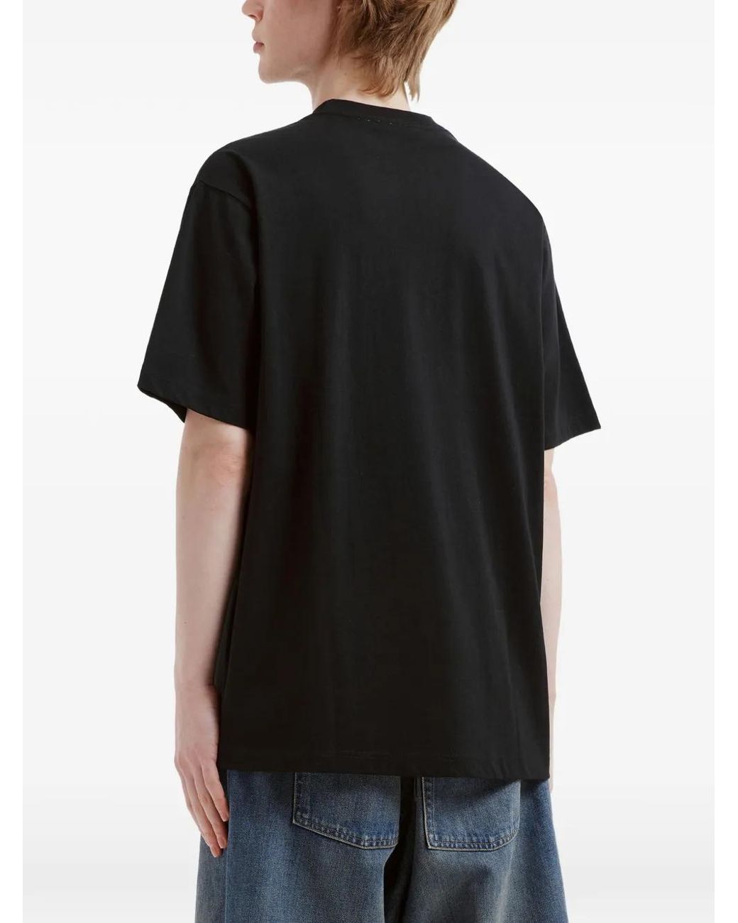 Chocoolate Black Embroidered Bear-Patch T-Shirt for men