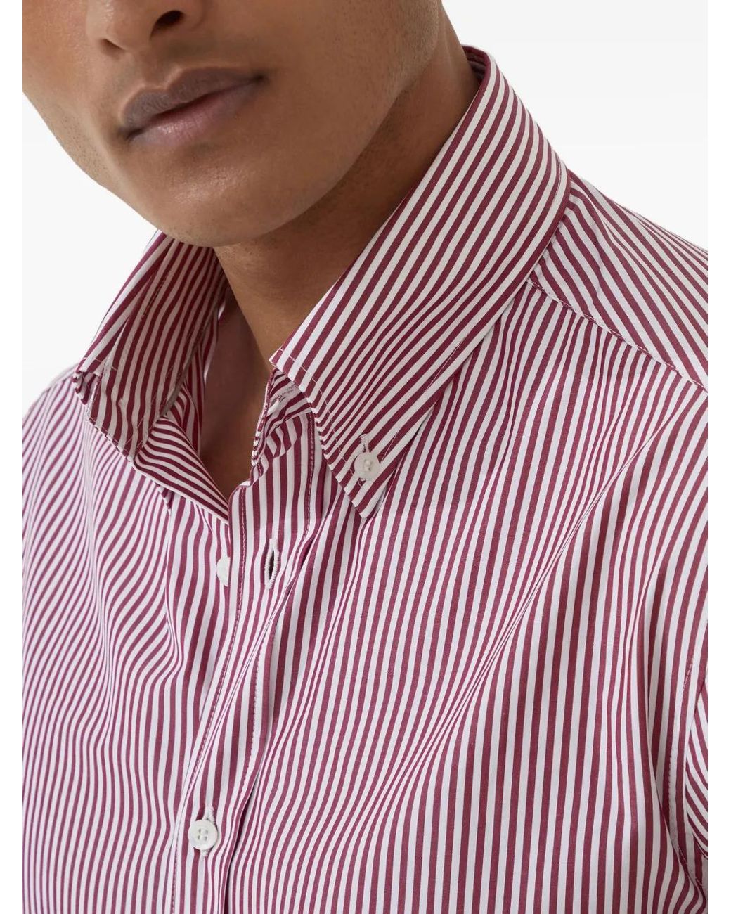 Brunello Cucinelli Pink Striped Cotton Shirt for men