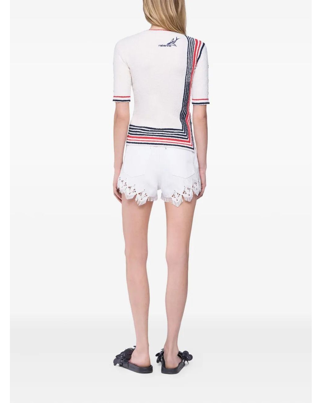 Rabanne White Striped Short-Sleeve Top