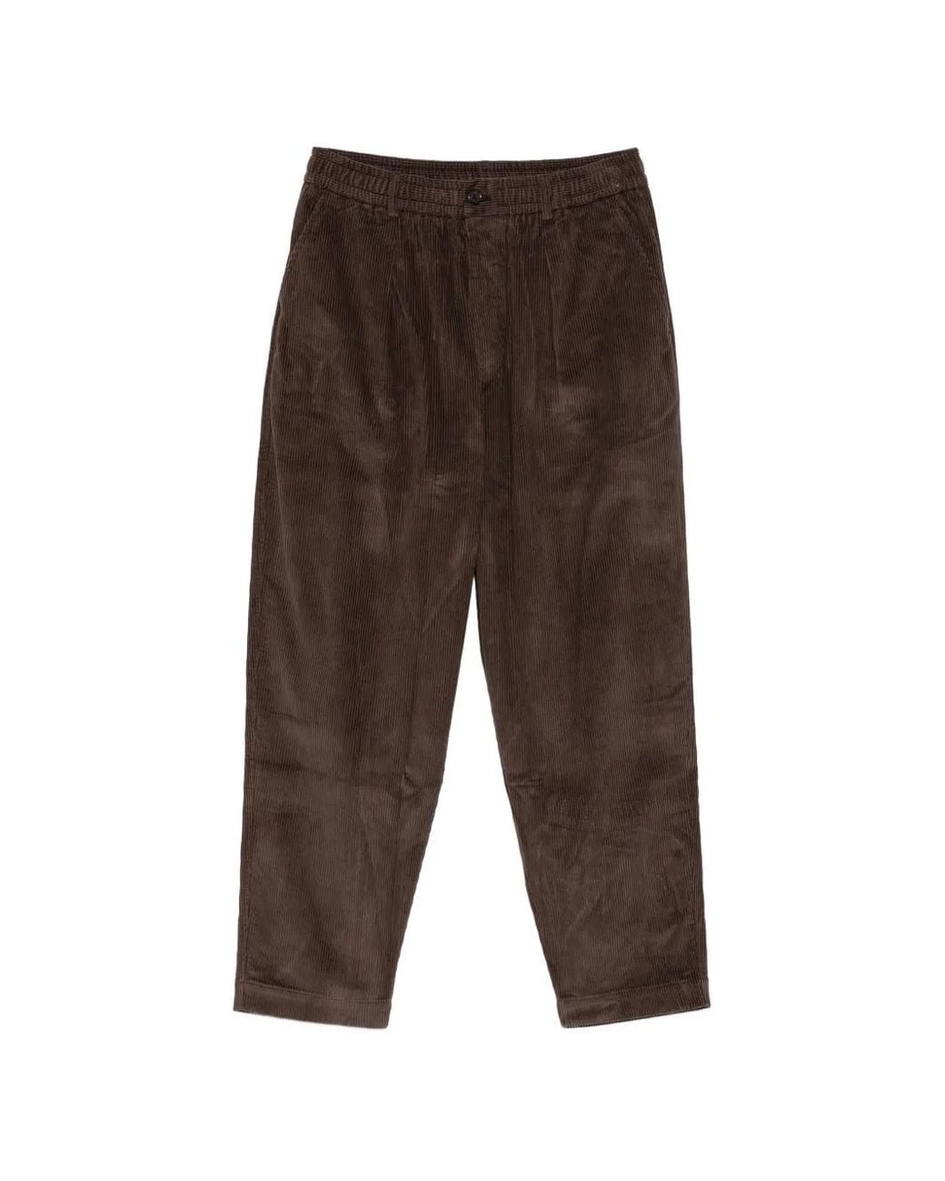 Universal Works Brown Pleated Corduroy Trousers for men