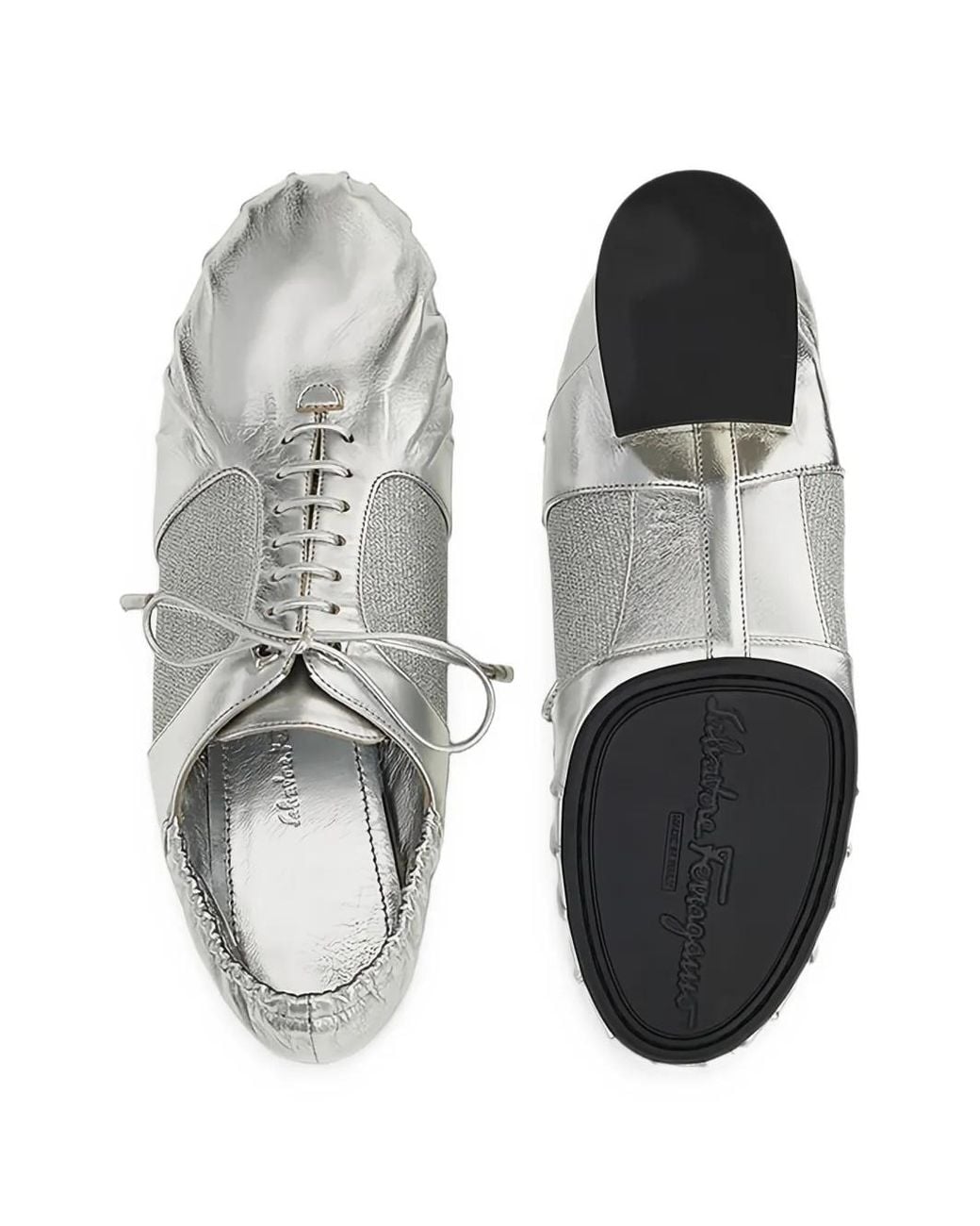 Ferragamo White Lace-Up Metallic-Finish Leather Oxford Shoes