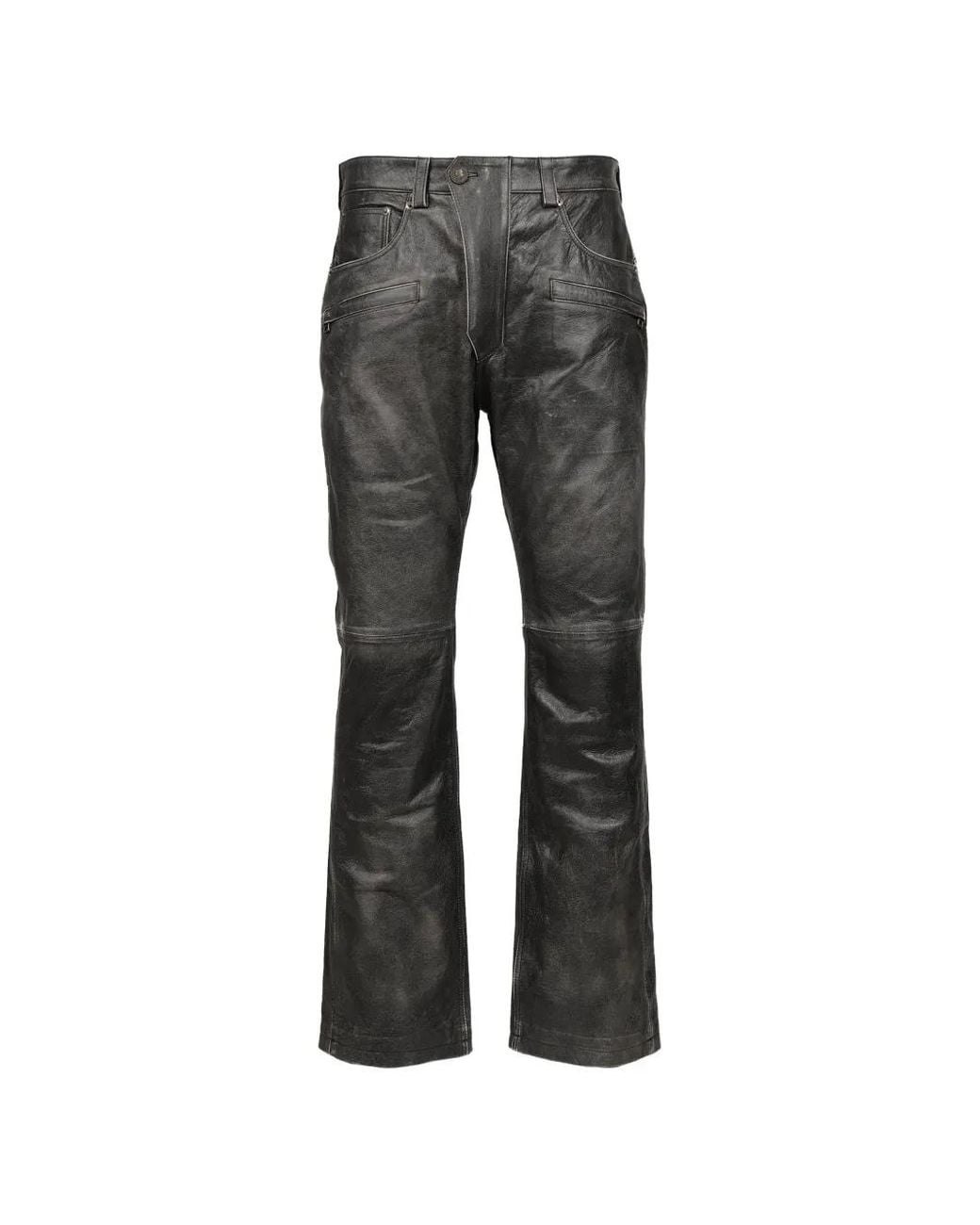 Protocol Index Gray Biker Flared Leather Trousers for men