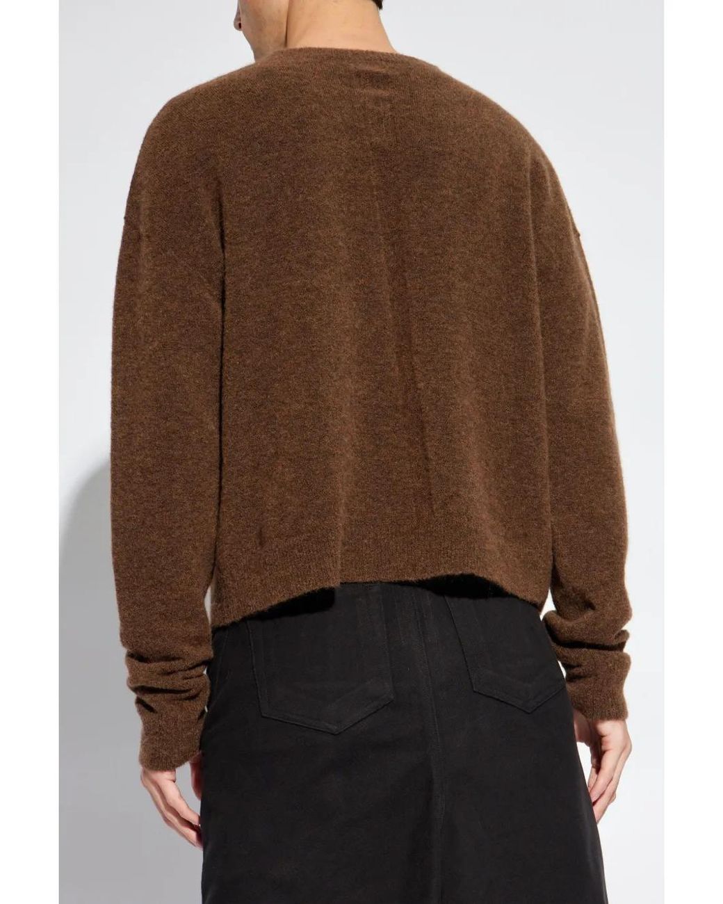Rick Owens Brown V-Neck Long Sleeve Jumper for men