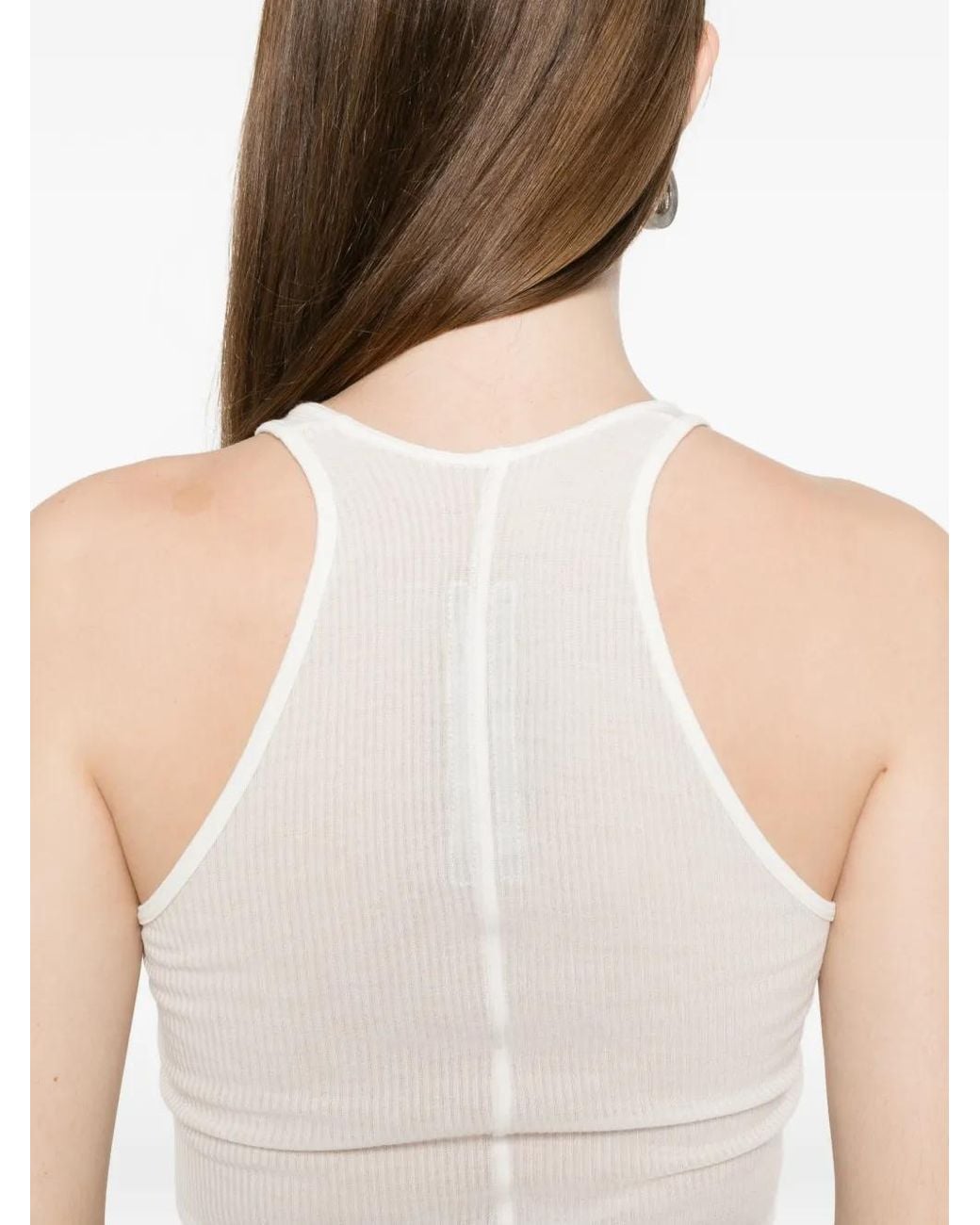 Rick Owens White Raw-Cut Ribbed Knit Tank Top