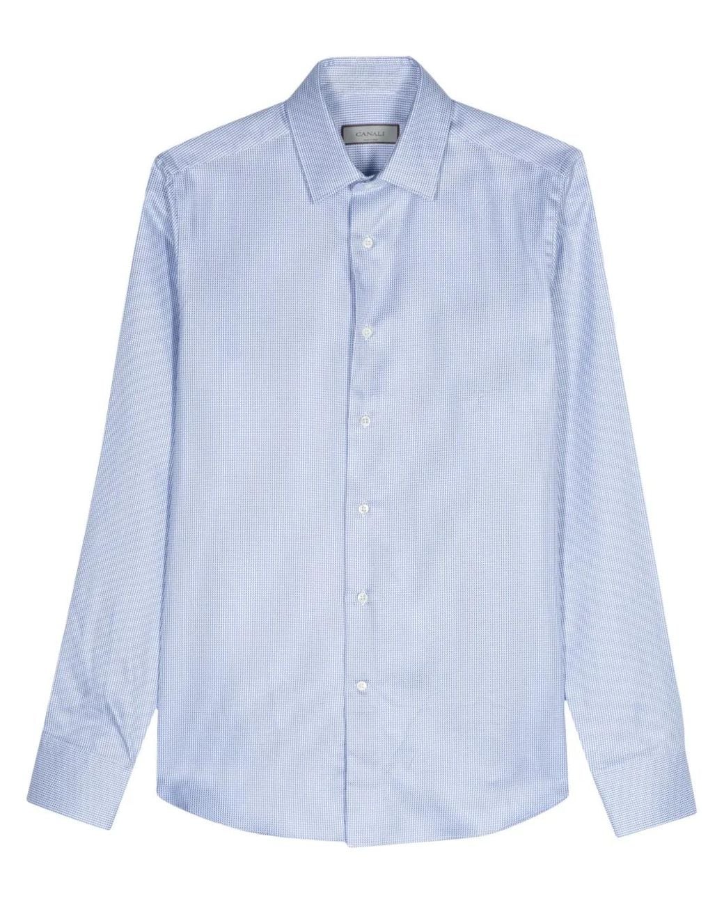 Canali Blue Geometric-Pattern Cotton Shirt for men