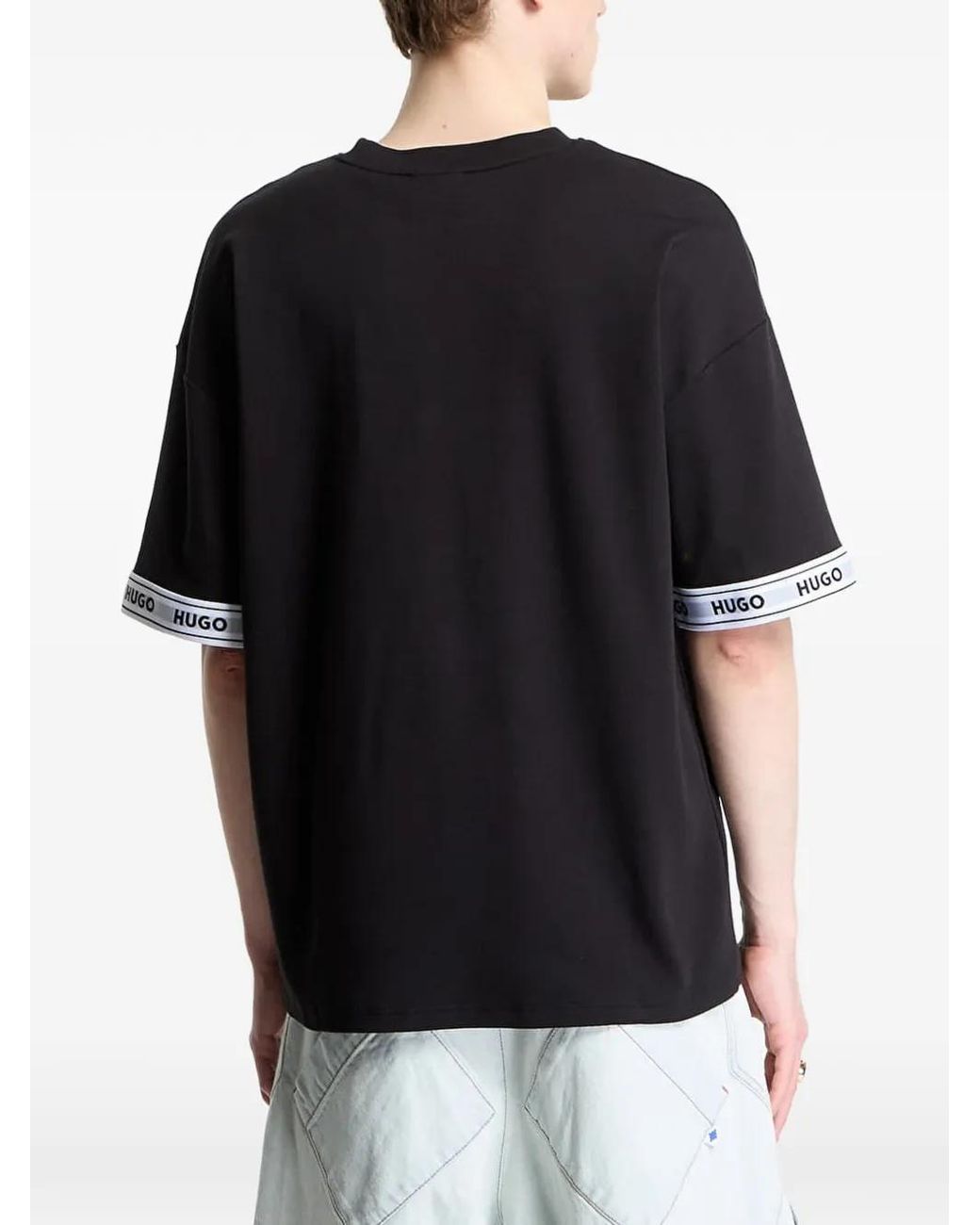 HUGO Black Logo-Trim T-Shirt for men