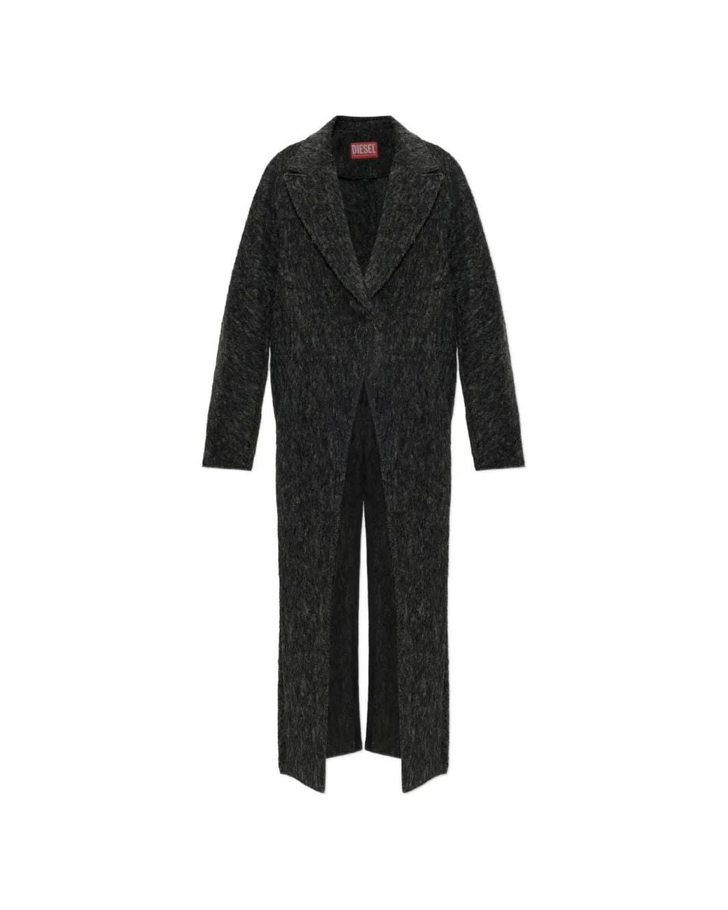 DIESEL Black Long Coat With Textured Fabric And Wide Lapel Collar