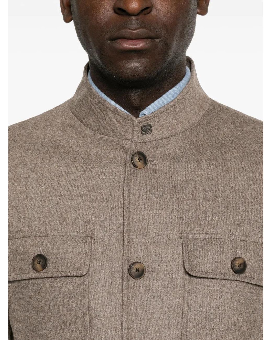 Gran Sasso Brown Veste À Col Montant Et À Poches for men