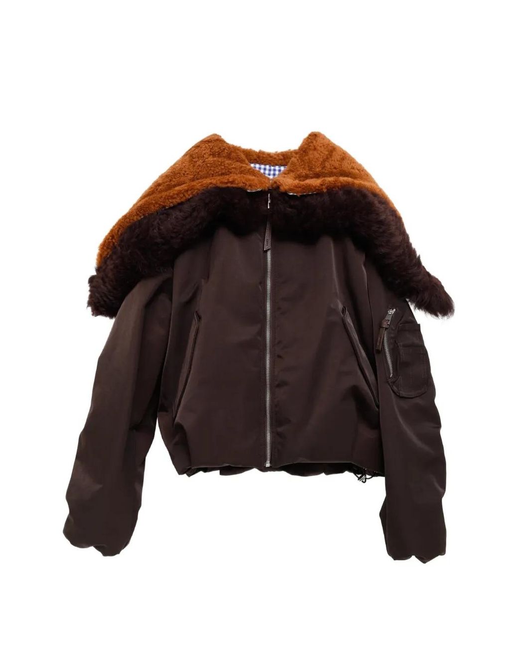 Loewe Brown Shearling-Trim Zip-Up Bomber Jacket
