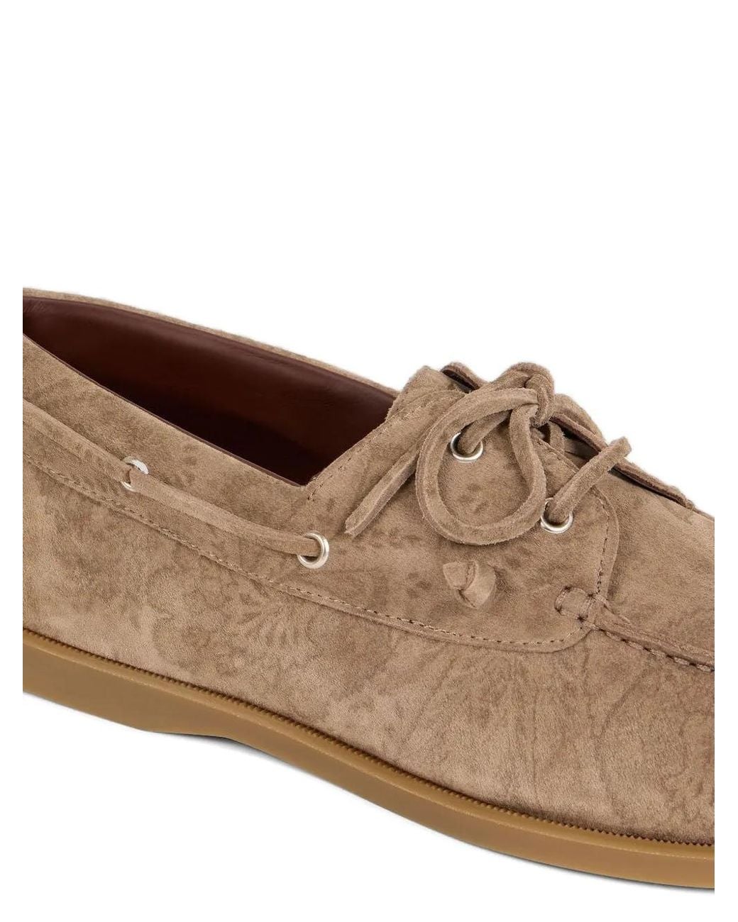 Etro Brown Printed Suede Boat Shoes for men