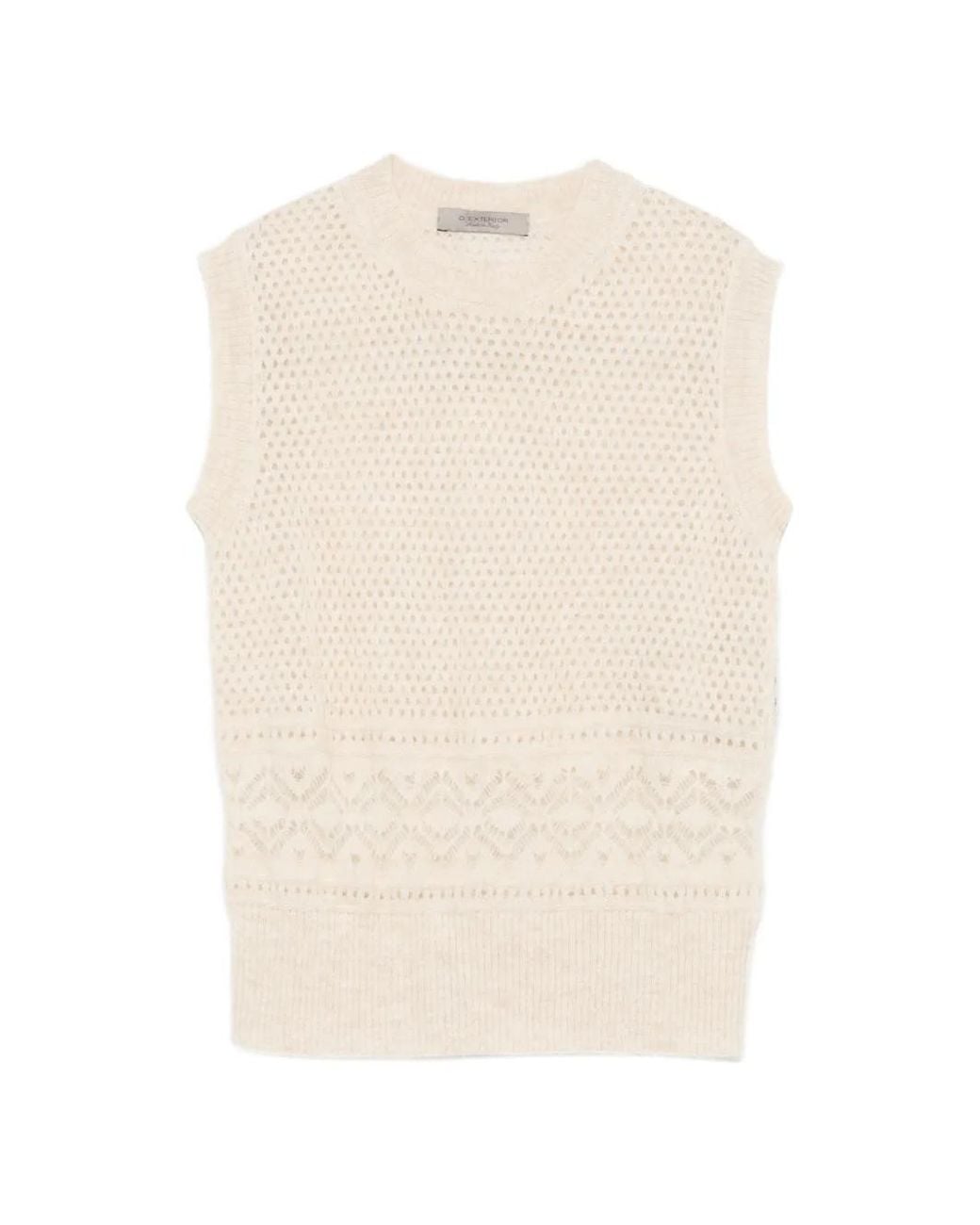 D.exterior White Open-Knit Sleeveless Sweater
