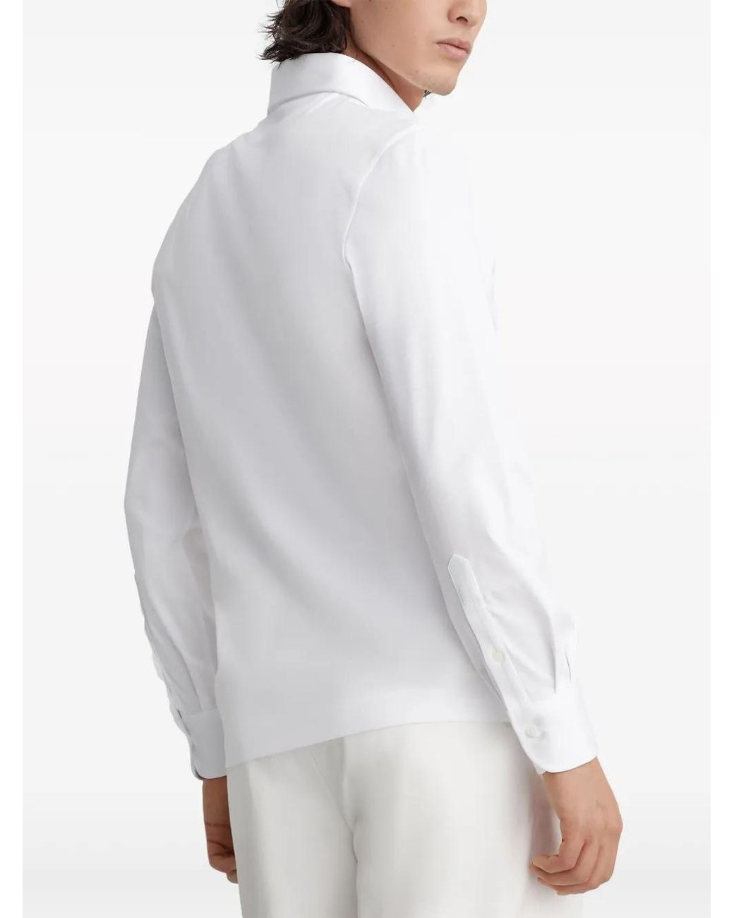 Brunello Cucinelli White Cotton Jersey Long Sleeve Polo With Shirt-Style Collar for men