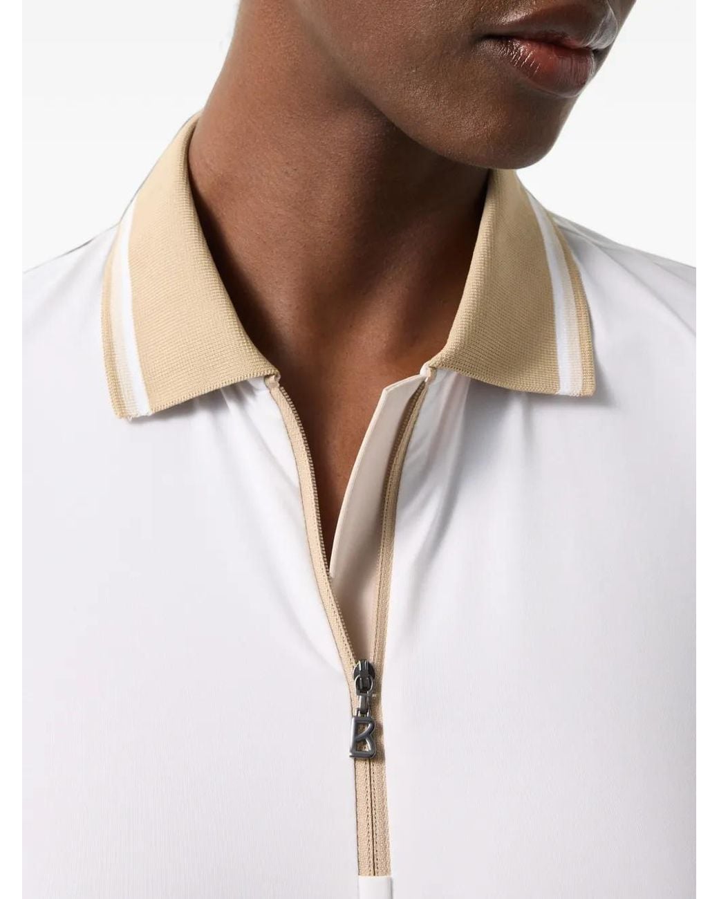 Bogner White Laurina Zip-Fastening Polo-Collar Performance T-Shirt