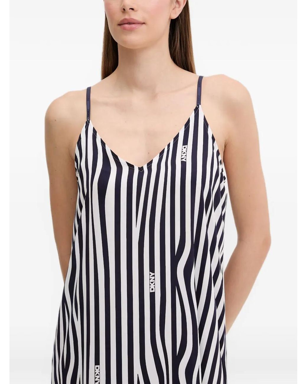 DKNY White Striped Logo-Print Nightdress