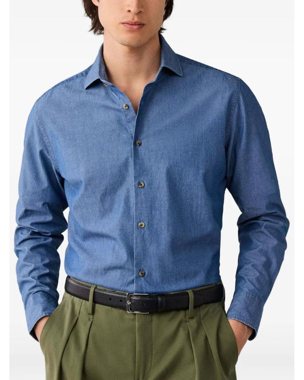 Hackett Blue Kent Cutaway-Collar Chambray Shirt for men