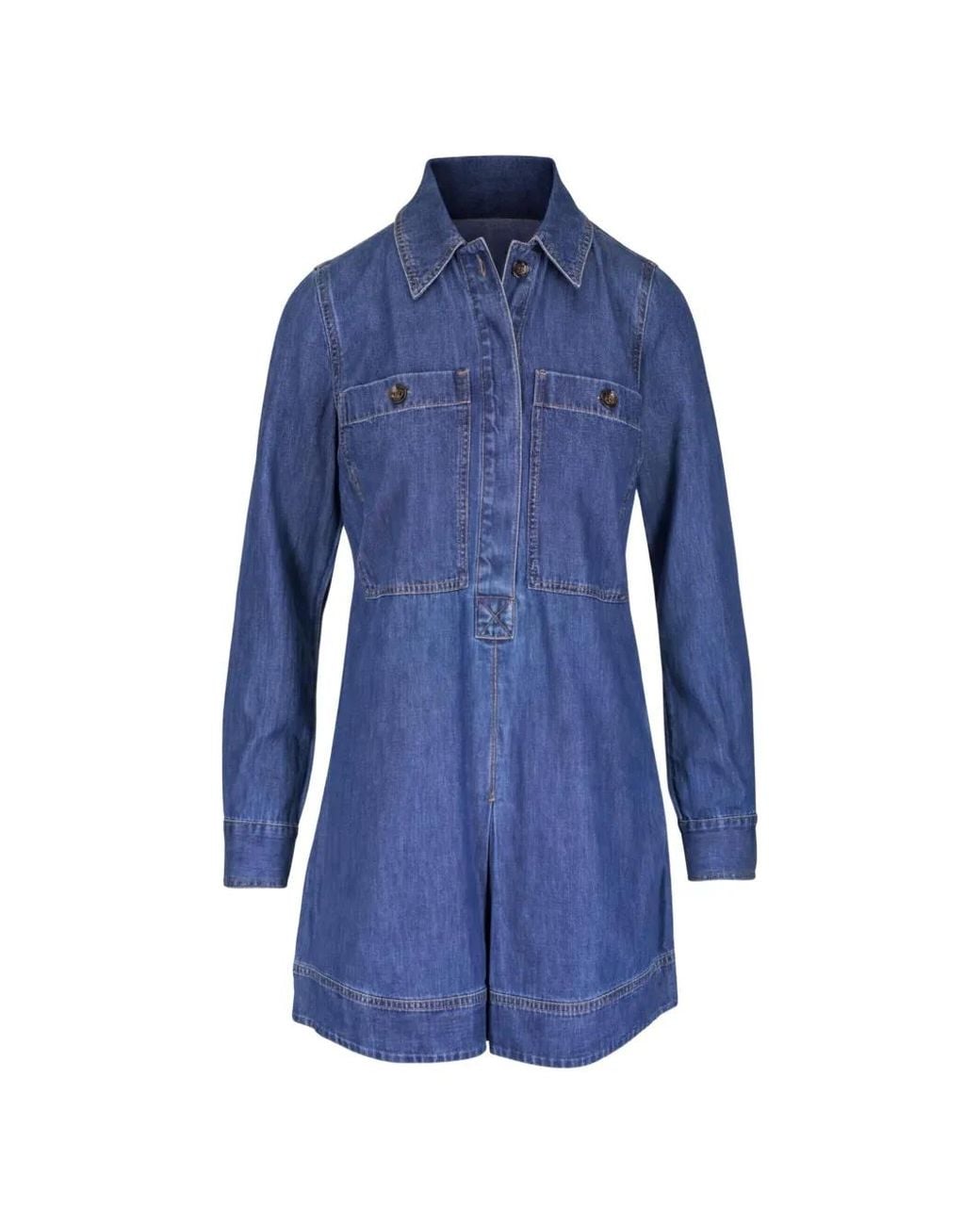 Veronica Beard Blue Button-Fastening Long-Sleeve Mini Dress