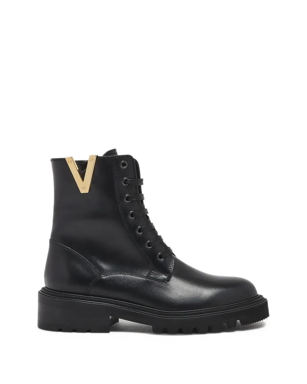 Via Roma 15 Black V-Plaque Lace-Up Boots