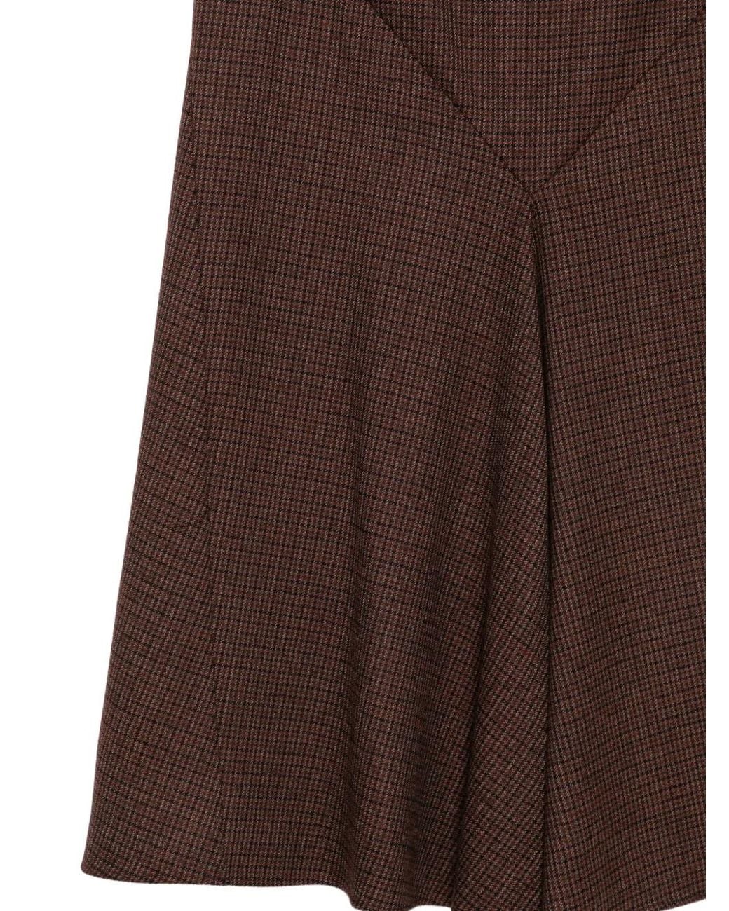Etro Brown Check-Pattern Flared Midi Skirt