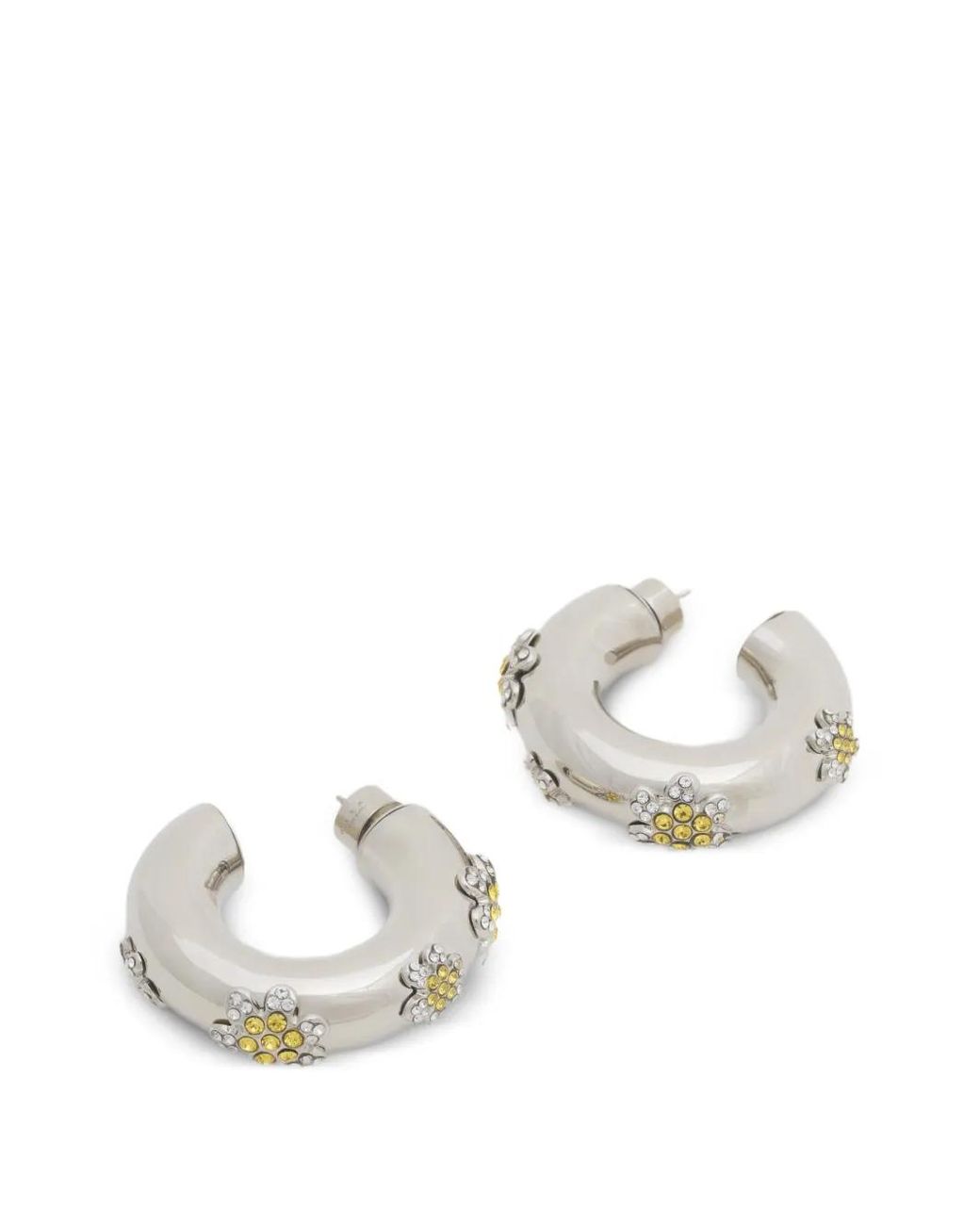 Marni White Boucles D'Oreilles En Strass-Marguerite Jaune