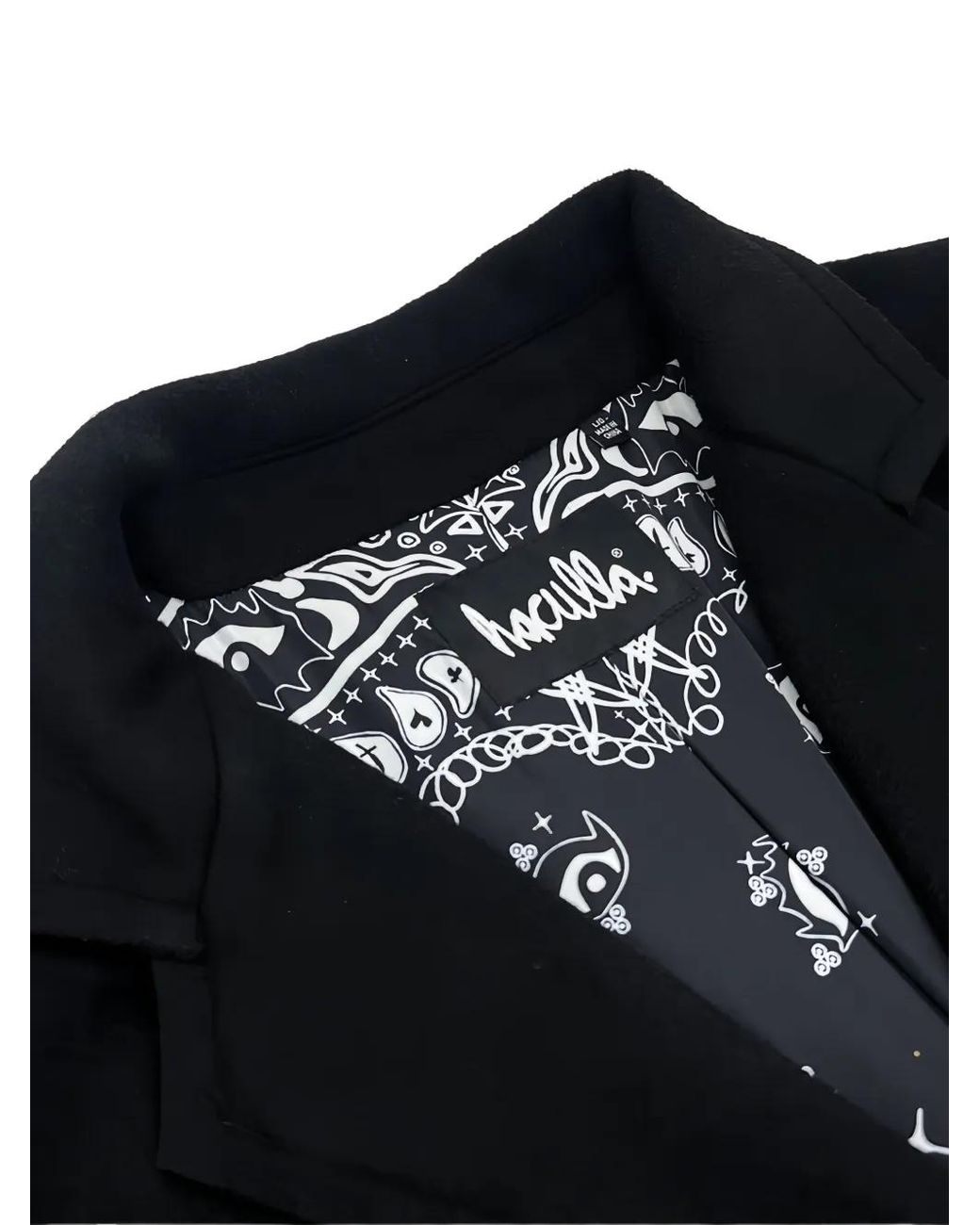 Haculla Black Time Capsule Graphic Appliqué Coat for men
