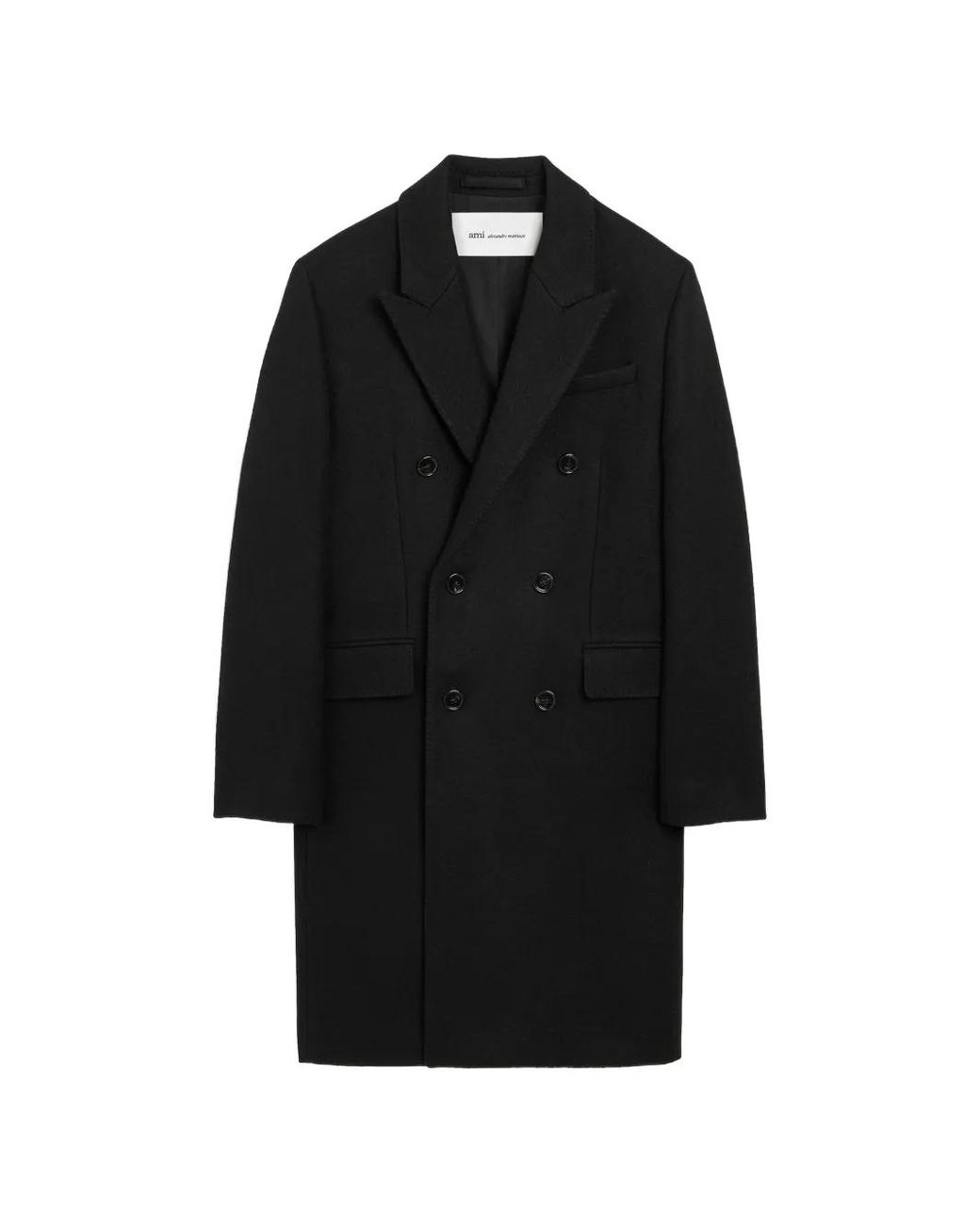 AMI Black Double Breasted Wool Coat