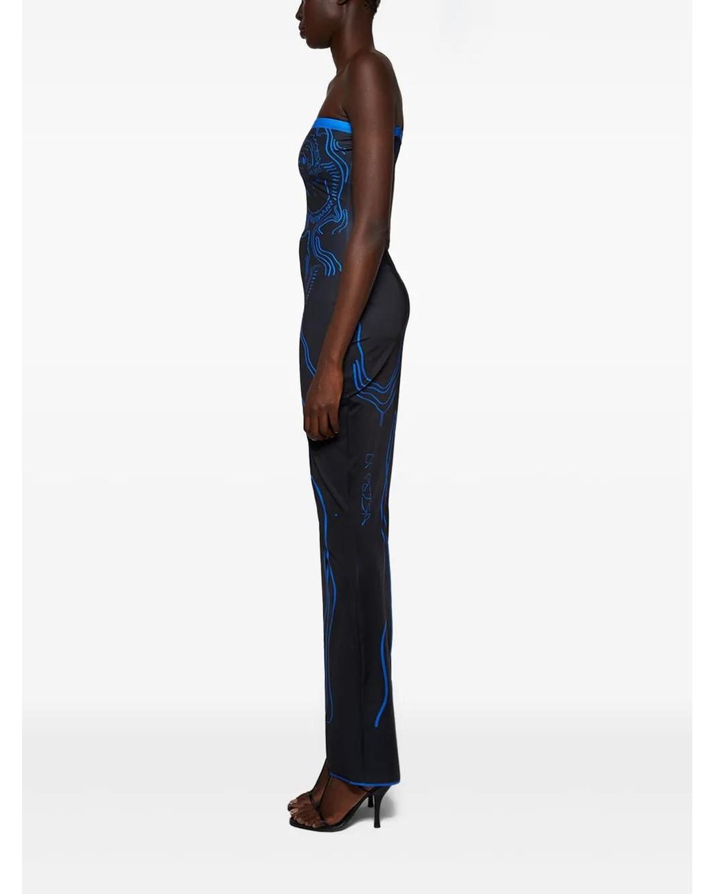 DI PETSA Blue Printed Long Dress