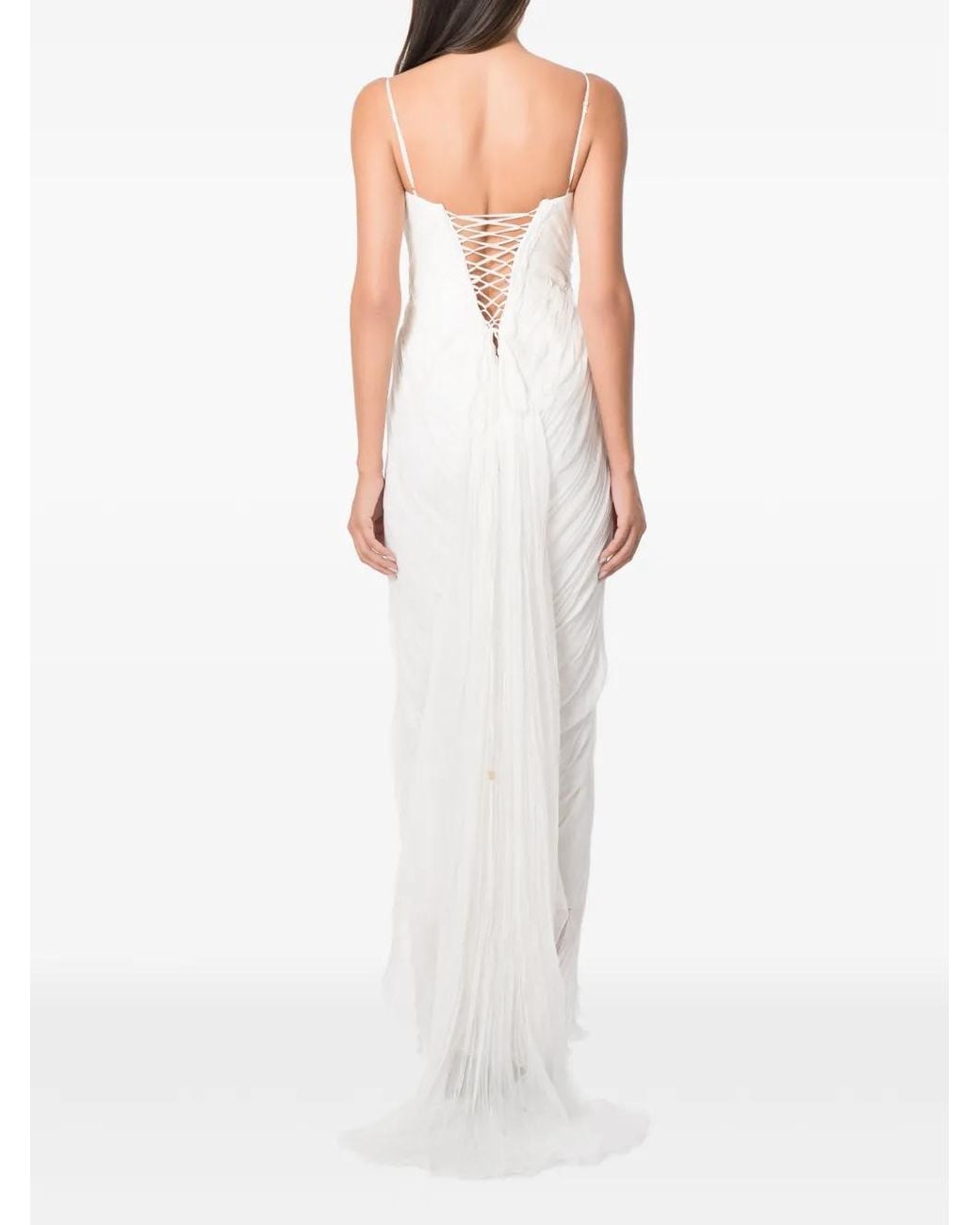 NORINA ST White Cat Corset-Style Pleated Maxi Dress