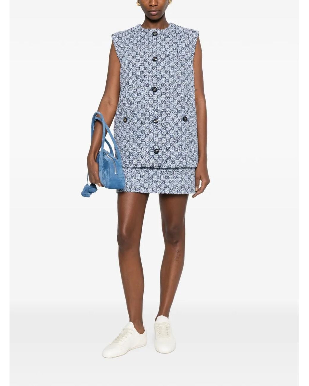 Gucci Blue Button Patterned Mini Skirt