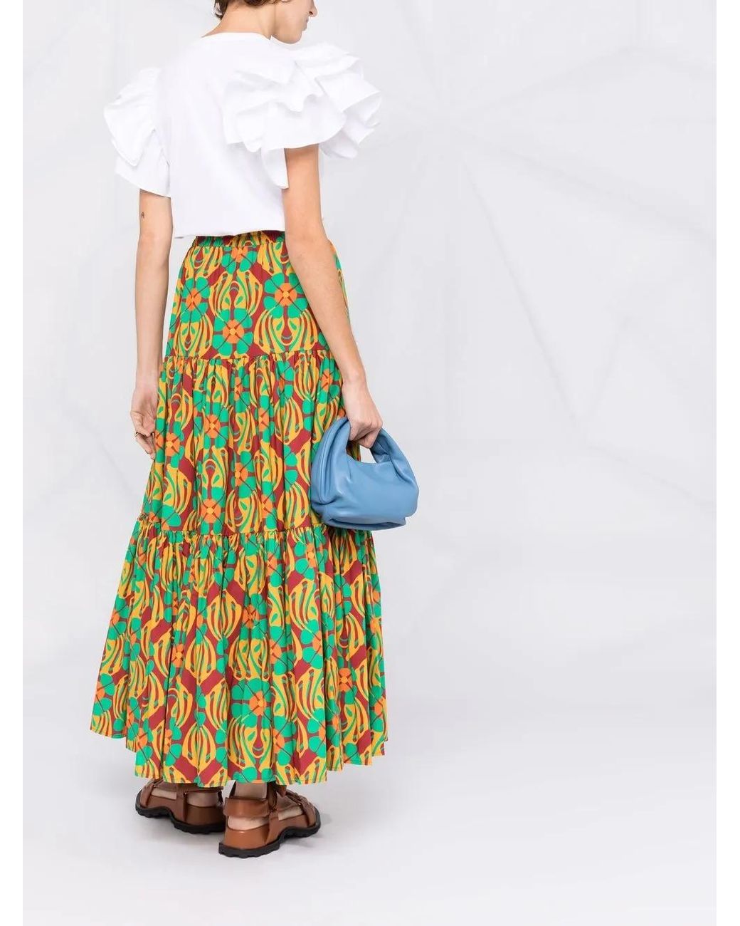 LaDoubleJ Blue Big Graphic-Print Tiered Skirt