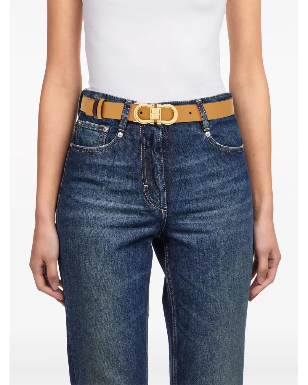 Ferragamo White Reversible Gancini Belt