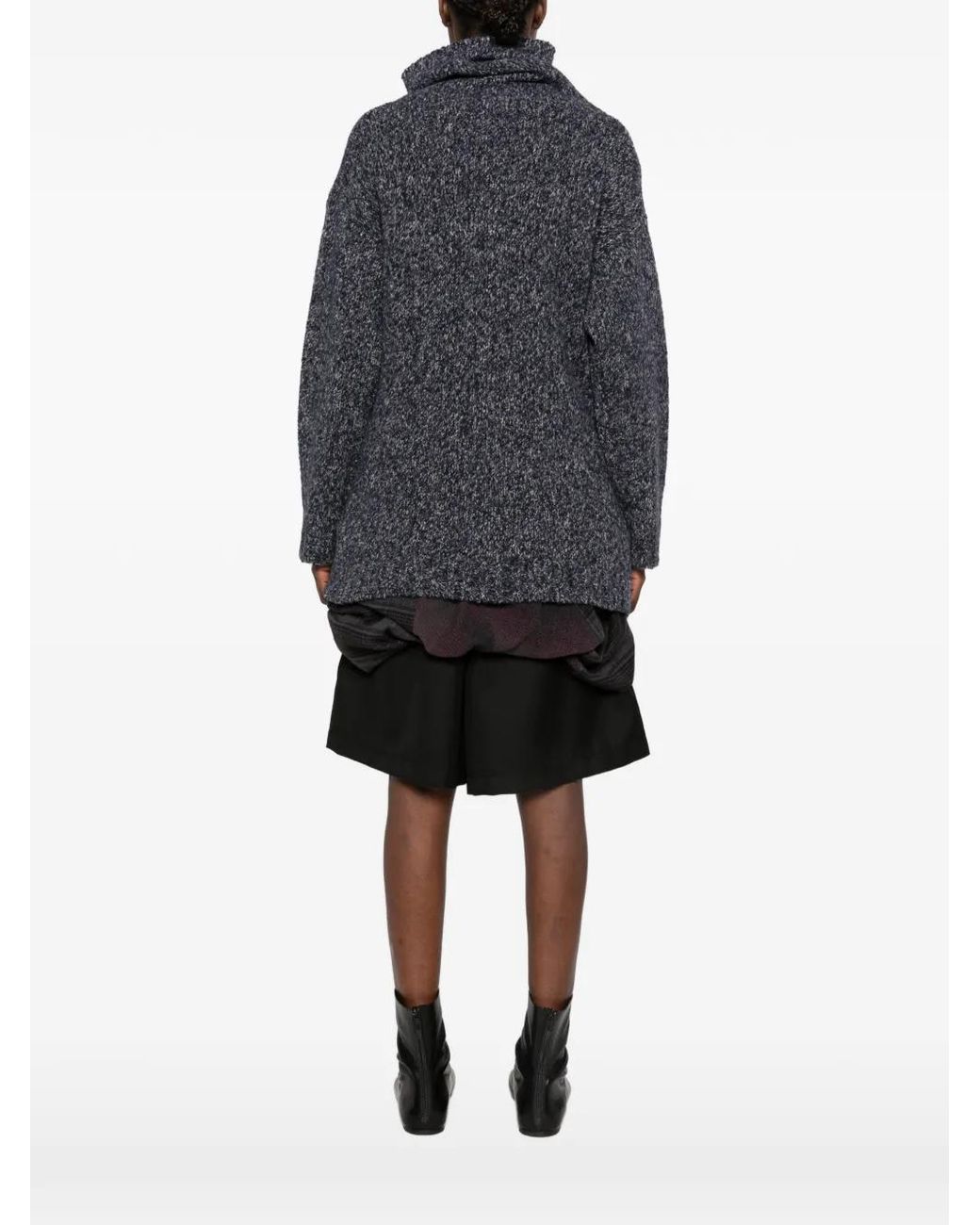 Yohji Yamamoto Blue Side-Tie Cowl-Neck Sweater