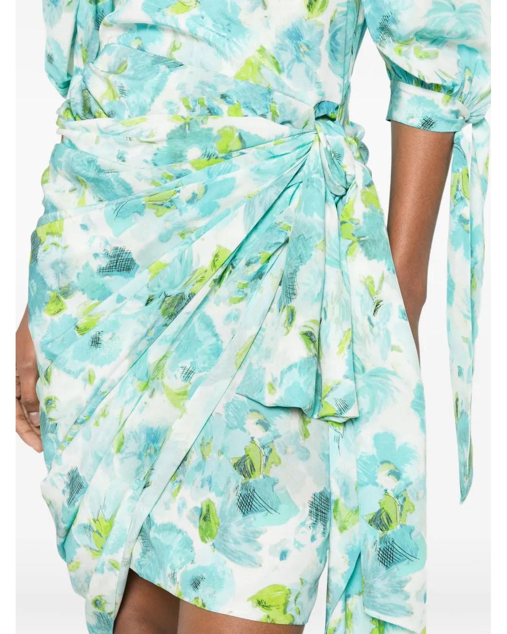 Chloé Green Floral-Print Asymmetric Midi Dress