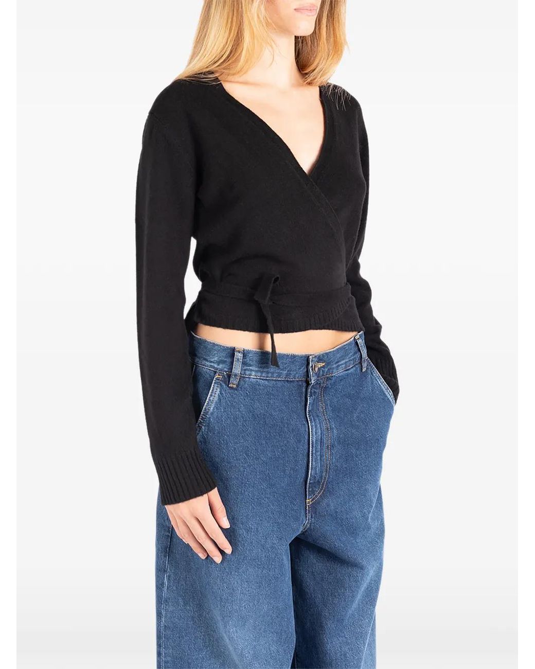 Societe Anonyme Blue Nicole Wrap-Style Cropped Sweater
