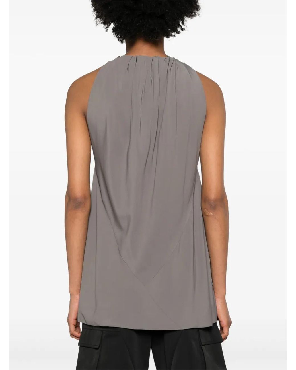 Rick Owens Gray Gathered Crepe Tank Top