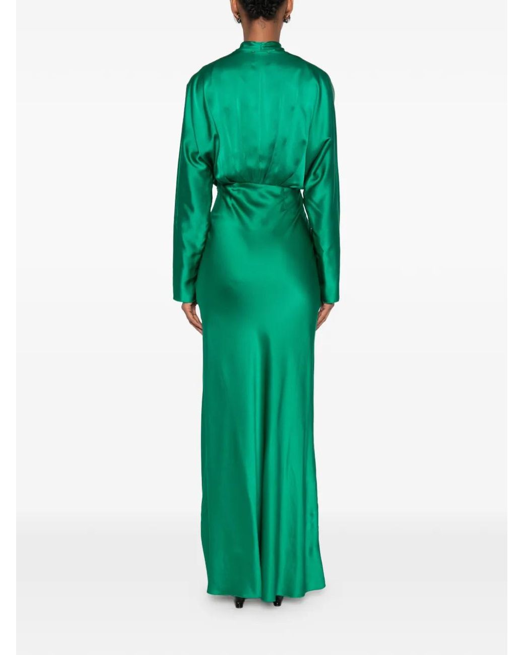 Forte_forte Green Satin-Finish Pleated Dress