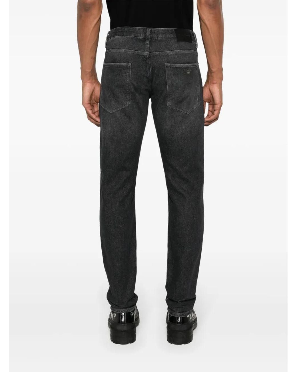 Emporio Armani Gray Slim-Fit Distressed Jeans for men