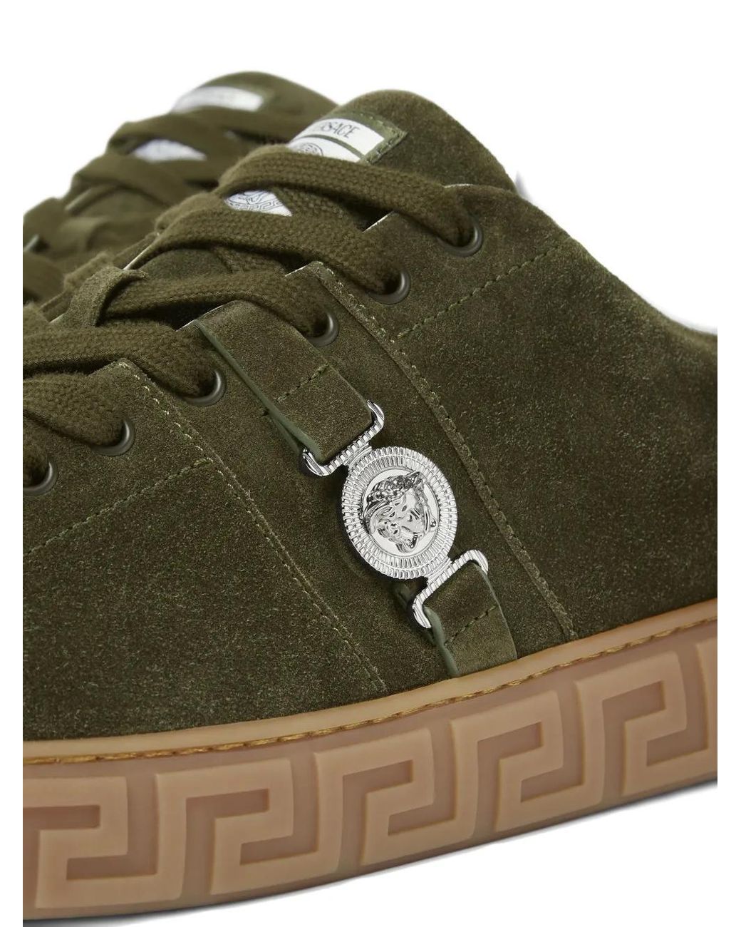 Versace Green Greca Embellished Suede Sneakers for men