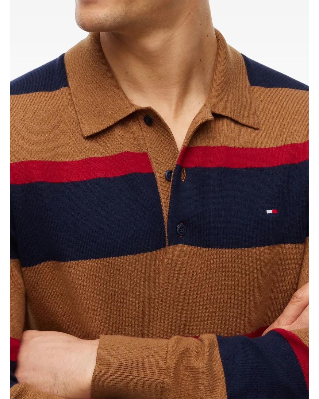 Tommy Hilfiger Orange Striped Polo-Collar Sweater for men