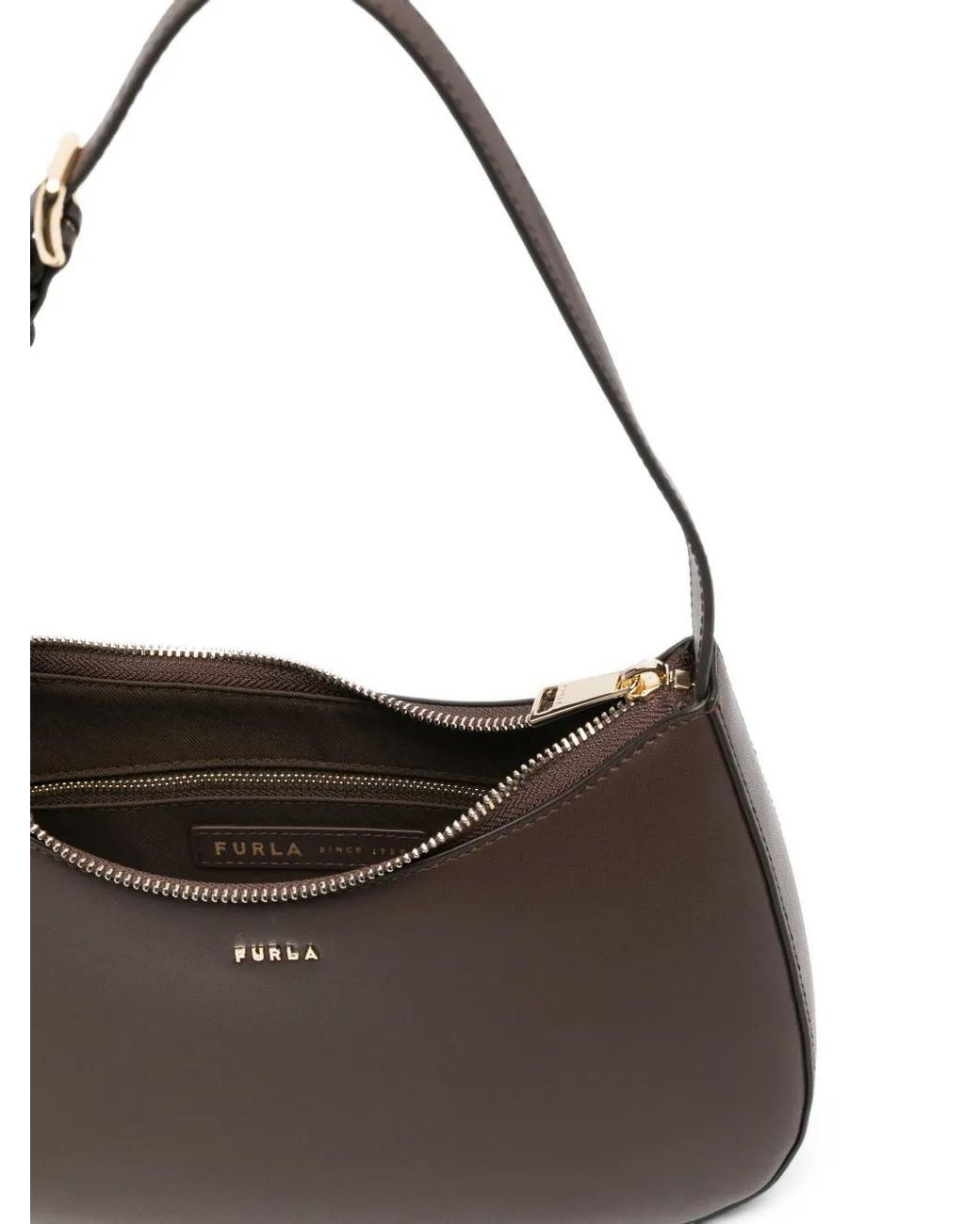Furla Brown Logo-Lettering Leather Shoulder Bag
